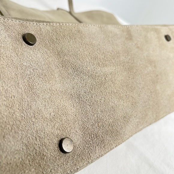 GARNET HILL Suede Leather Tote Made in Italy New w Tags Sand Beige Taupe Cream - Picture 12 of 15